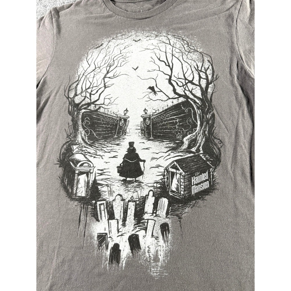 Disney Haunted Mansion Skull Hatbox Ghost T-Shirt Mens Small Gray Hanes Tee